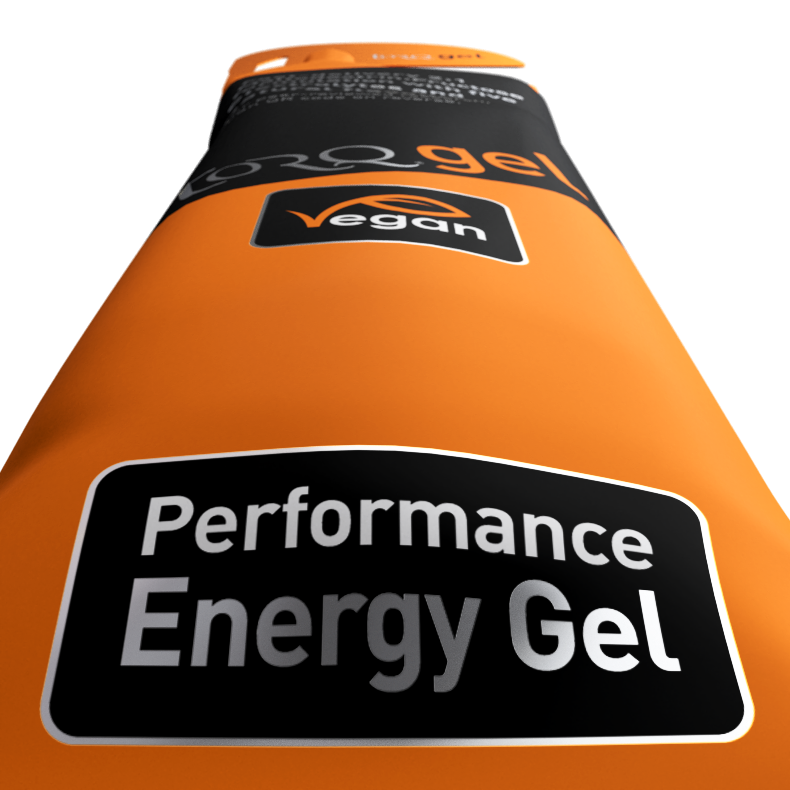 Närbild TORQ energigel med smak av apelsin och banan för löpning, cykling och triathlon